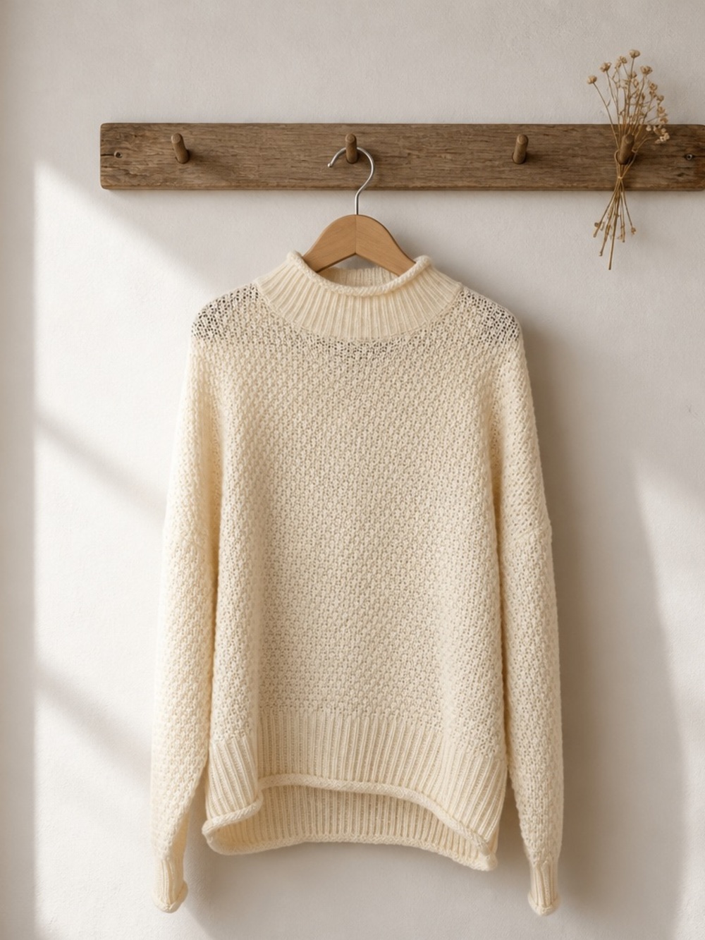 ZESICA Cream Textured Waffle Knit Sweater Mock Neck Oversized Womens Large NWT - Picture 4 of 12